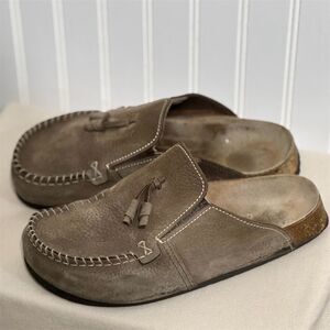 Birkenstock Taupe Leather Slip-On Sandals